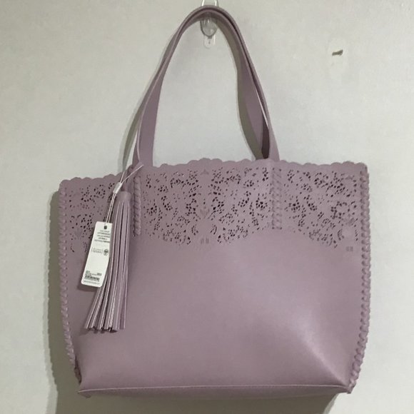 Vegan Leather Tote Urban Expressions Large Purple Light Moms Day Perforated - Picture 2 of 9